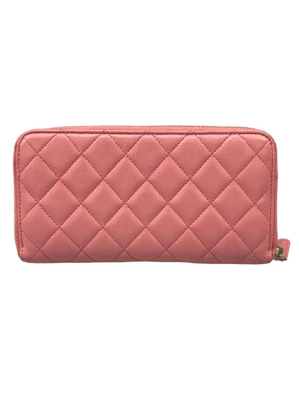 Chanel Wallet Quilted Pink Zip Around CC Logo Silver Lambskin